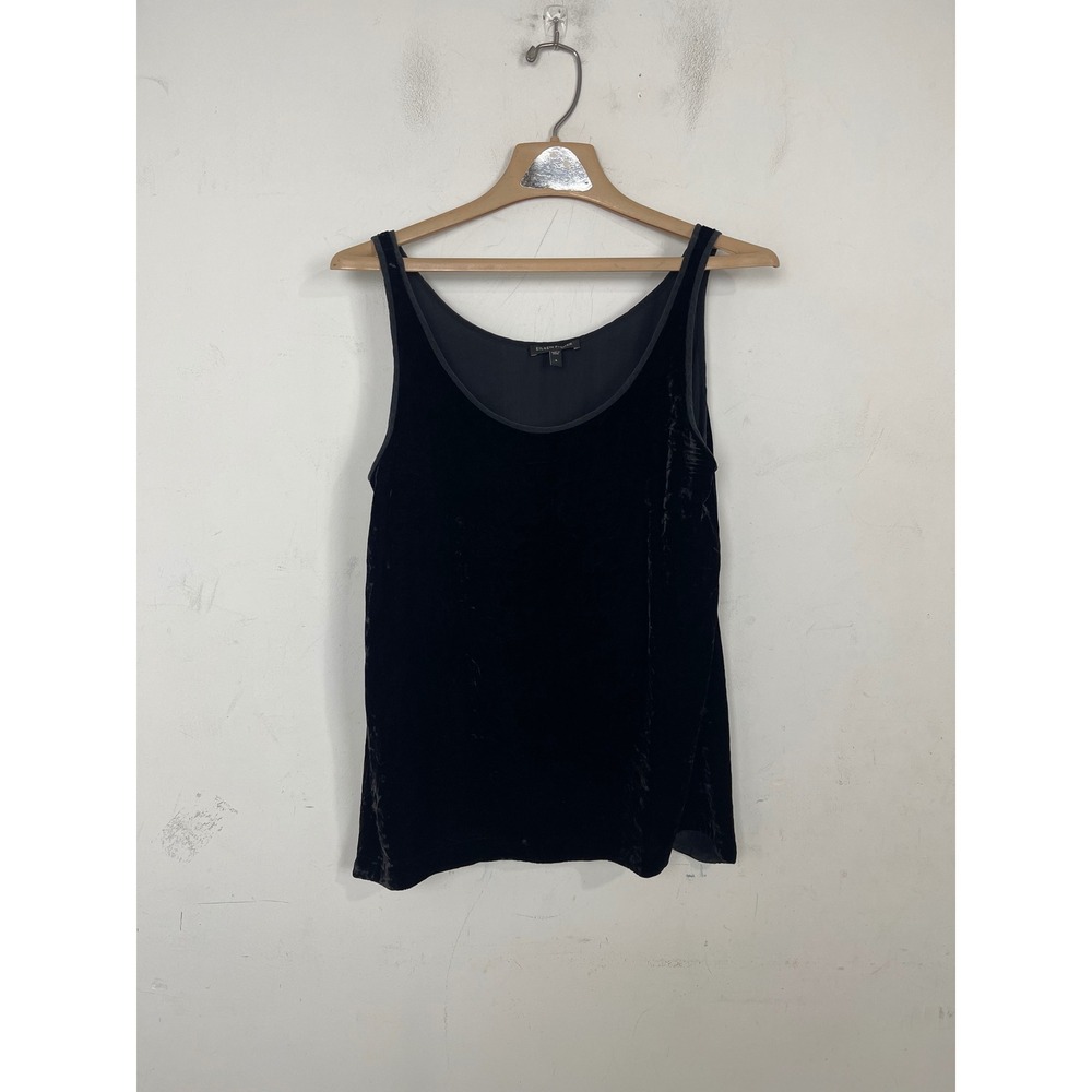 Eileen Fisher Black‎ Silk Blend Velvet Tank Top Scoop Neck Shell Small